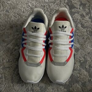 Adidas White Sneakers with Red and Blue Highlights